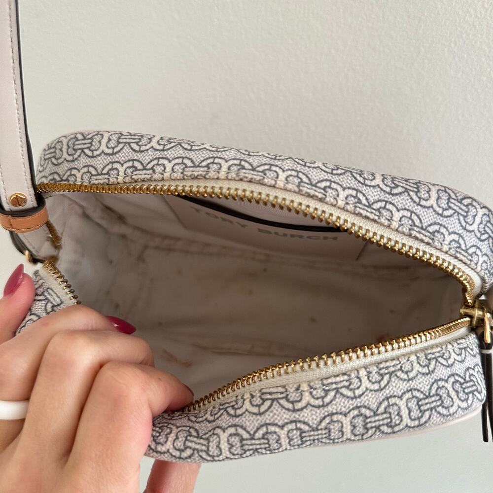 Tory Burch Gemini Link Canvas Zip Around Mini Crossbody Bag White Blue - Picture 9 of 10